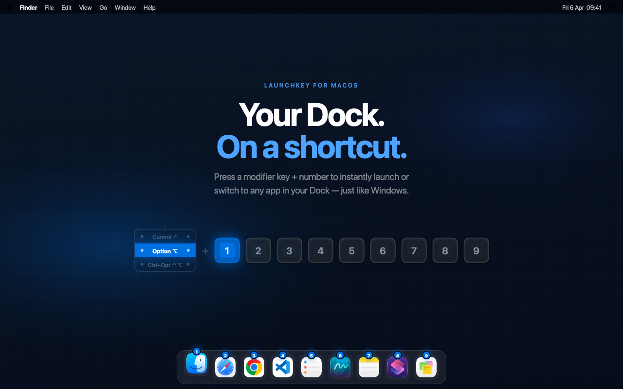 LaunchKey hero — focus any Dock app with a keypress