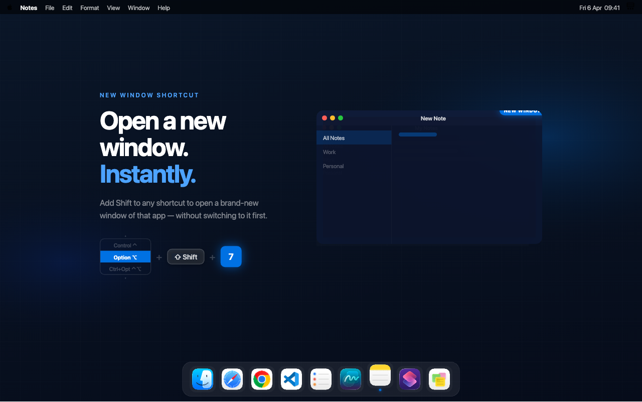 Open a new window with Modifier + Shift + Number